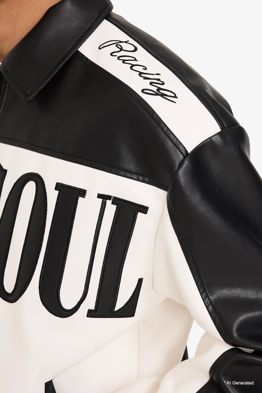 MAN Black Oversize Zip-Up Faux Leather Jacket
