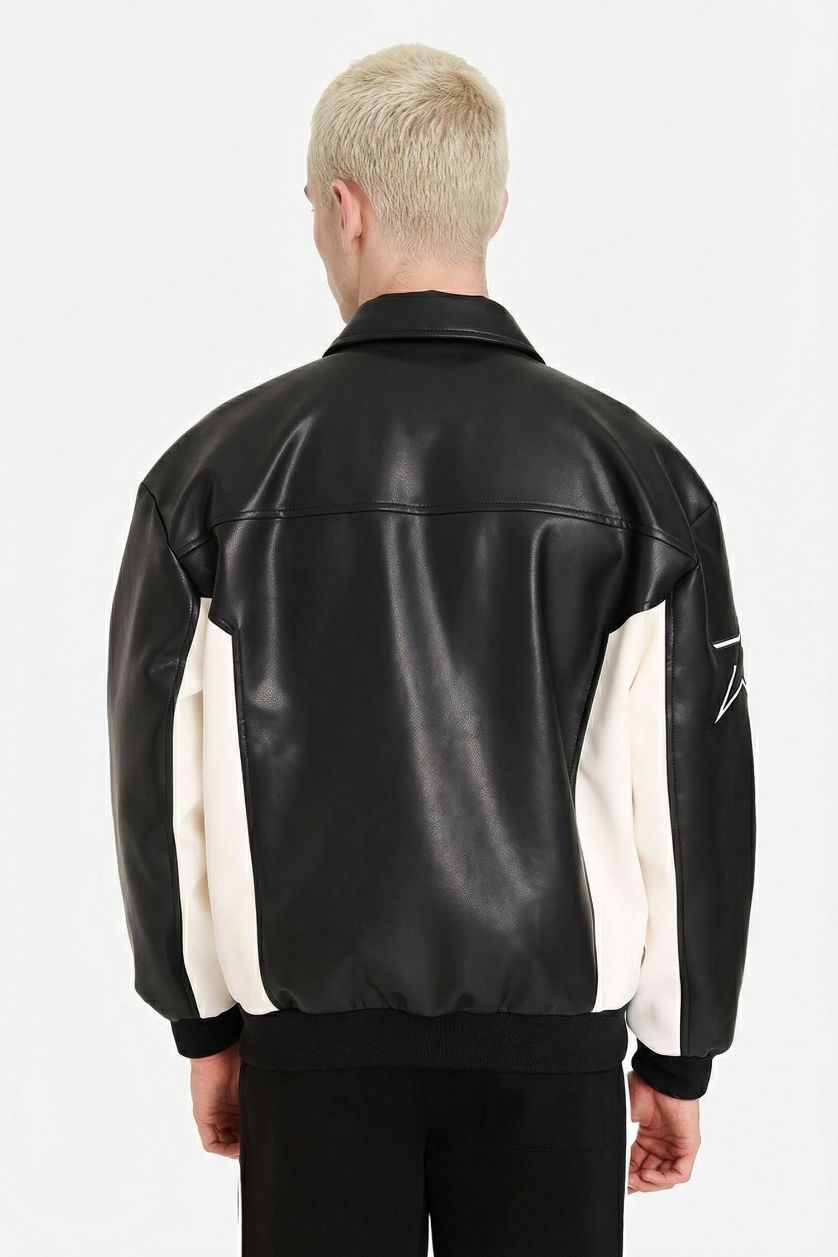 Erkek Siyah Oversıze Fermuarlı Suni Deri Mont