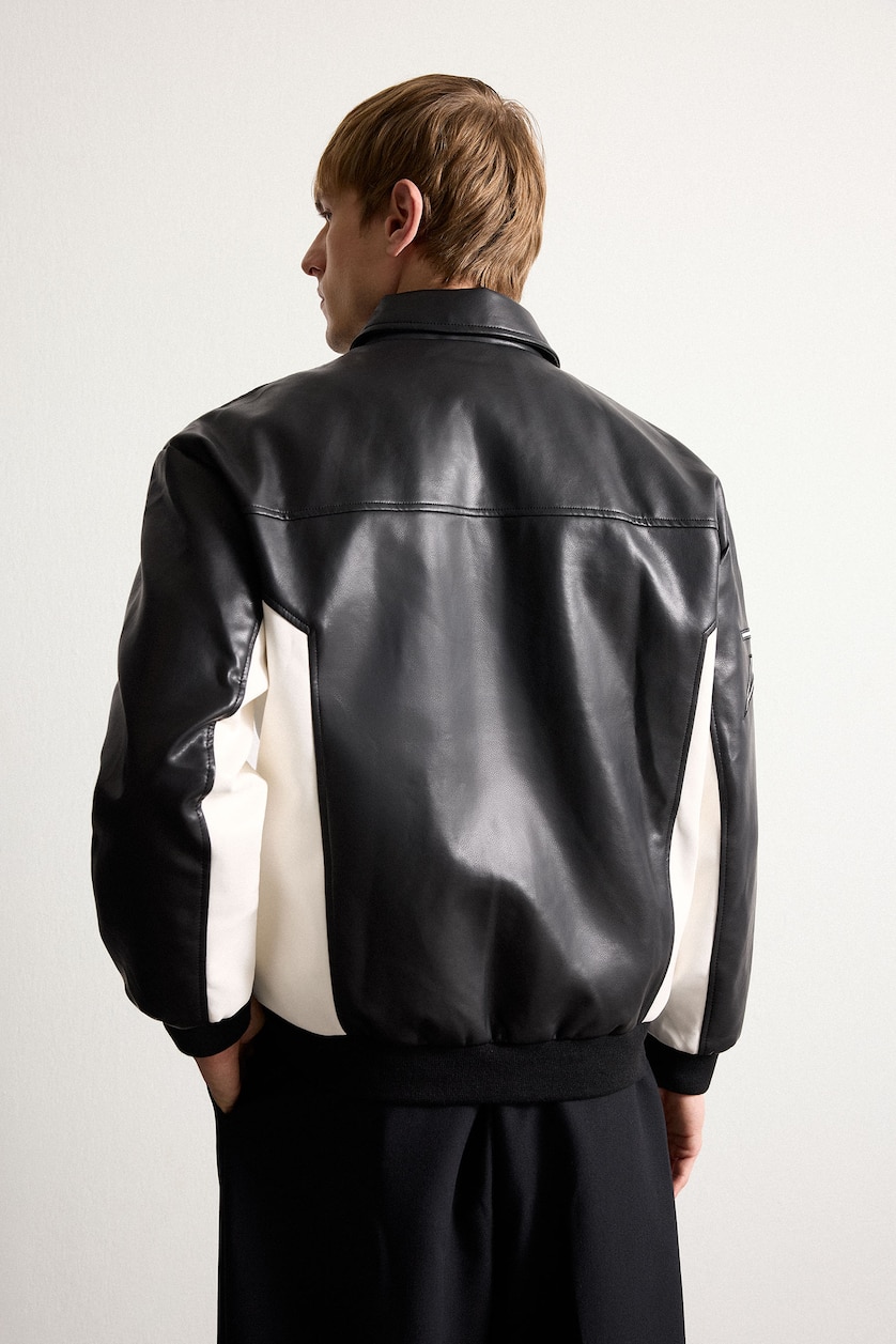 Men Black Oversize Zip-Up Faux Leather Jacket