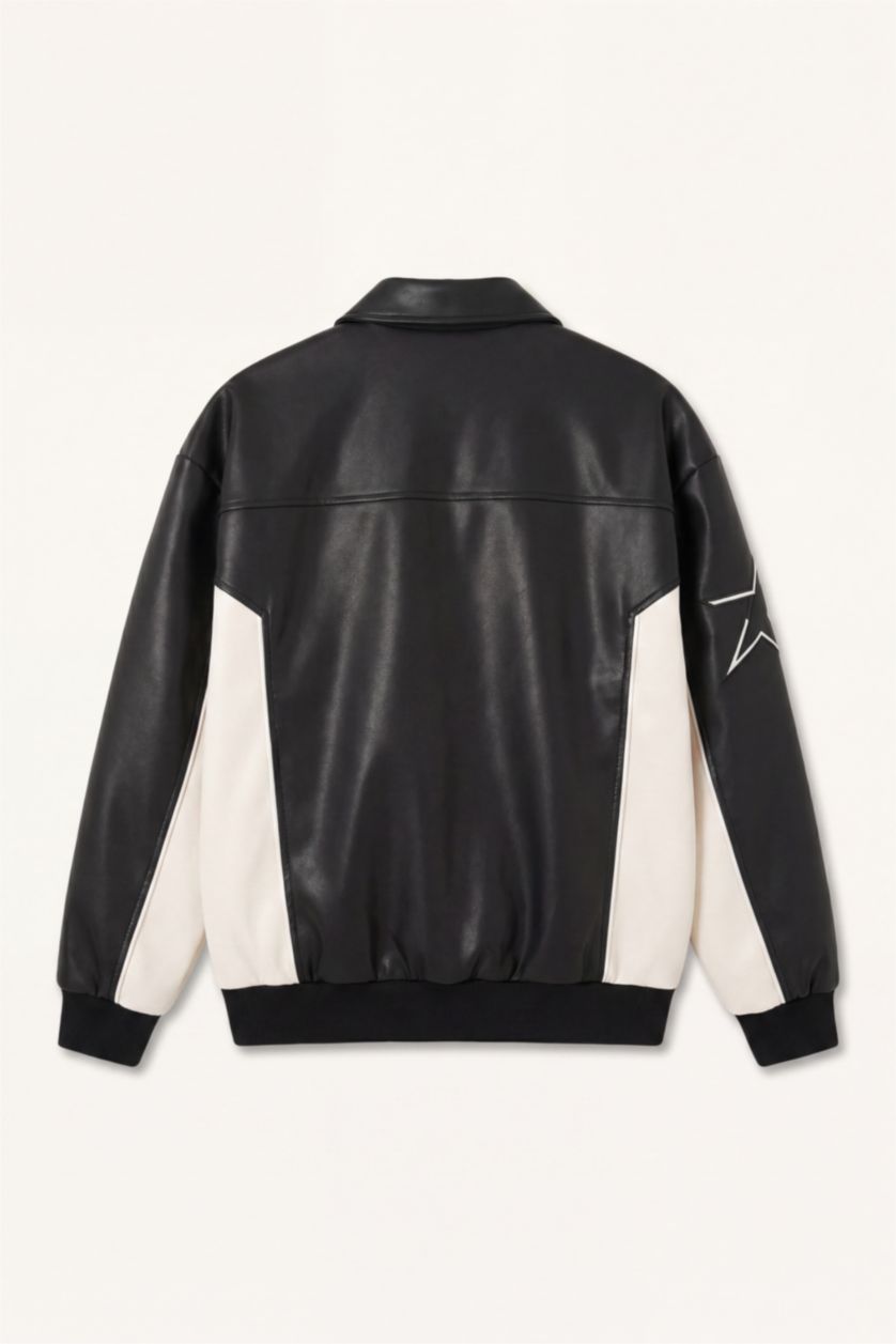 Black Man Oversize Zip-Up Faux Leather Jacket 3376397 | DeFacto