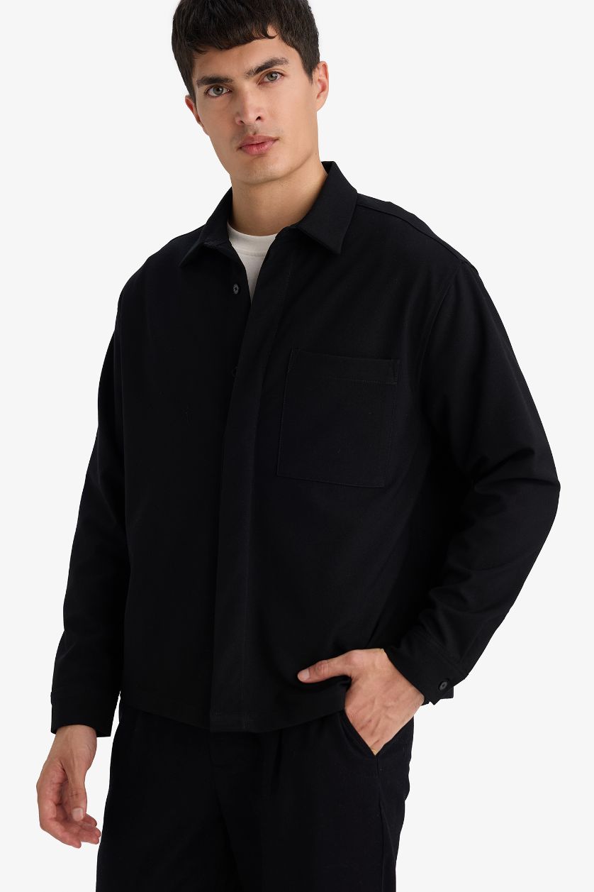 رجال أسود قميص بوبلين