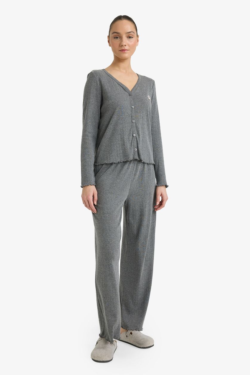 FEMME Anthracite Ensemble pyjama boutonné haut à manches longues et Pantalon