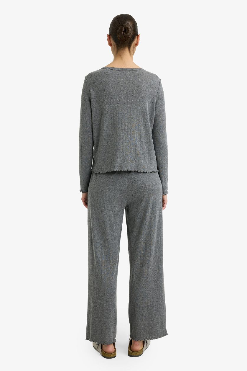 FEMME Anthracite Ensemble pyjama boutonné haut à manches longues et Pantalon
