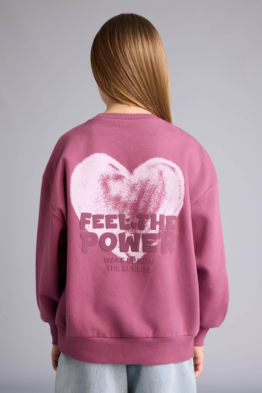 Young Girls - Teen Girls Purple Oversize Fit Crew Neck Sweatshirt
