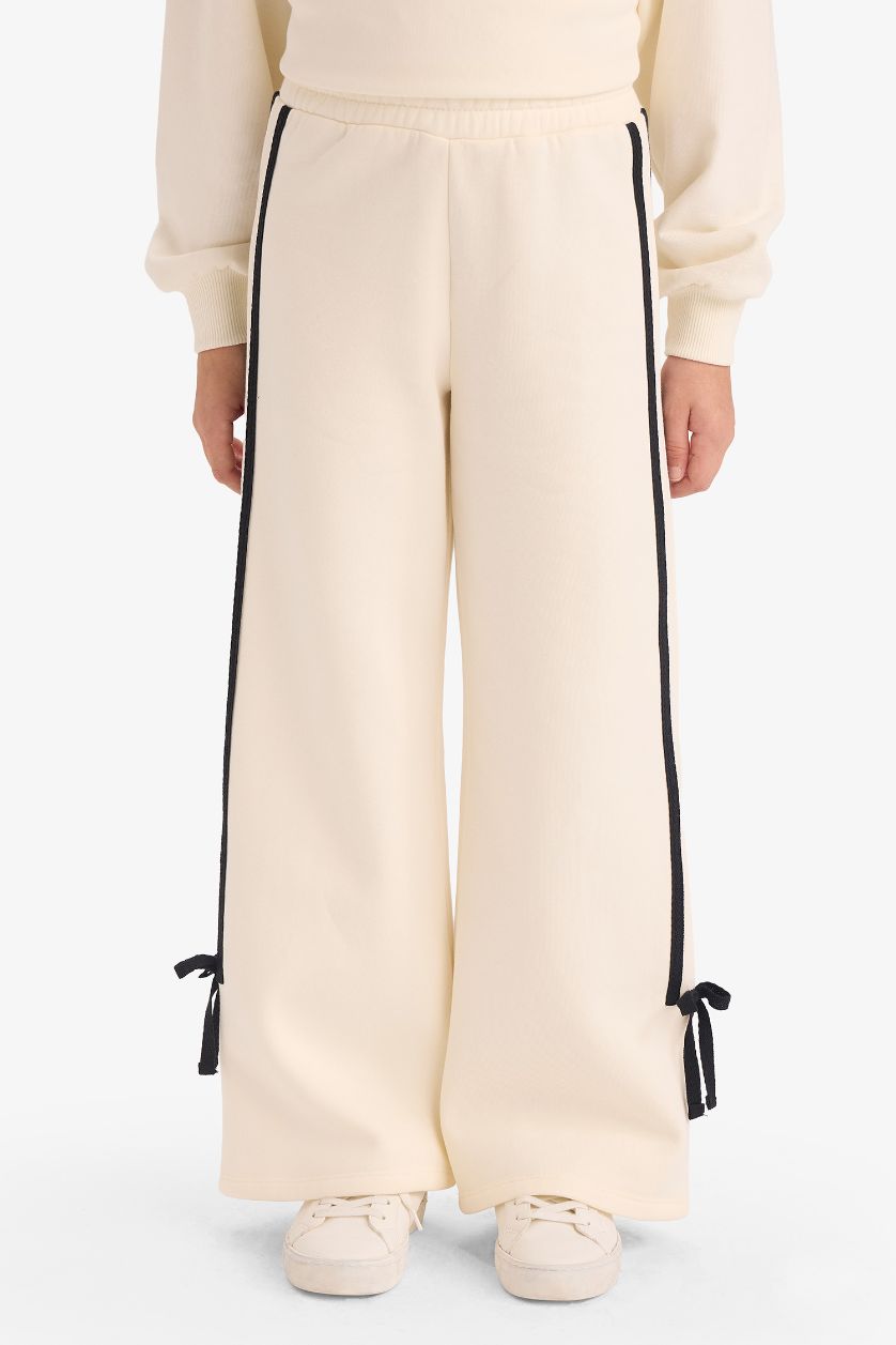 Kız Çocuk - Genç Kız Ekru Wide Leg Geniş Bol Paça Eşofman Altı Kız Çocuk