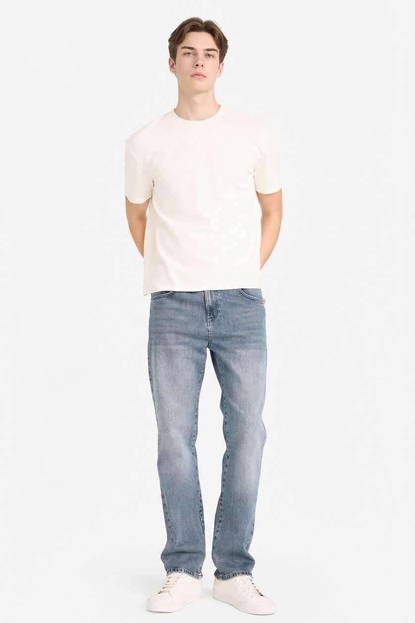 Erkek Mavi Gri Straight Fit Jean Pantolon