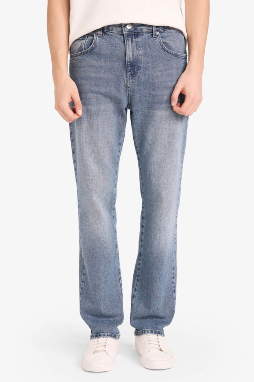 Erkek Mavi Gri Straight Fit Jean Pantolon