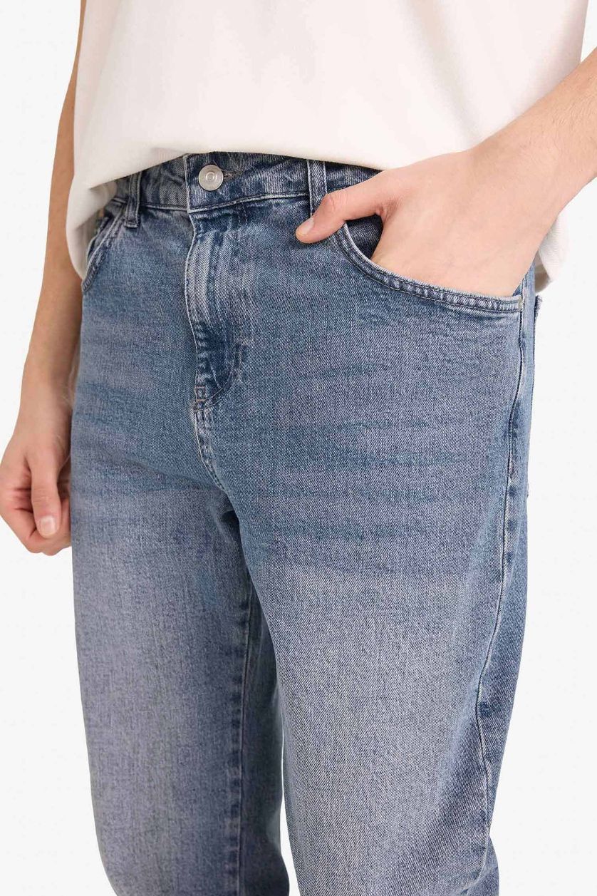 Erkek Mavi Gri Straight Fit Jean Pantolon