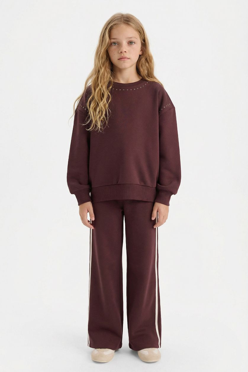 Girls & Teens Brown Girl Wide Leg Thick Fabric Trousers