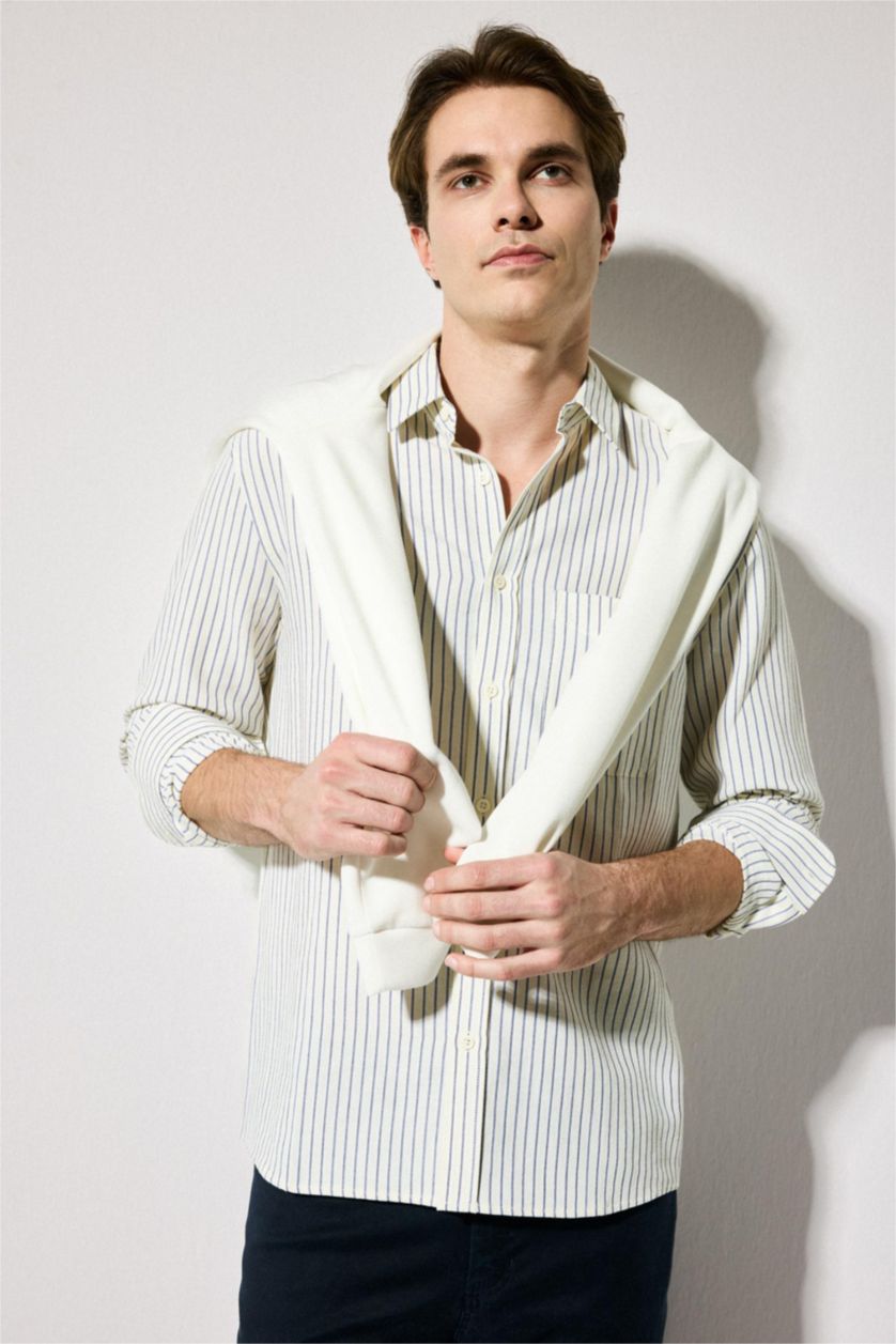 Men Light Yellow Regular Fit Cotton Long Sleeve Shirt