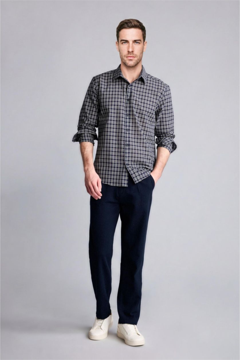 Erkek Lacivert Regular Fit Uzun kollu Gömlek