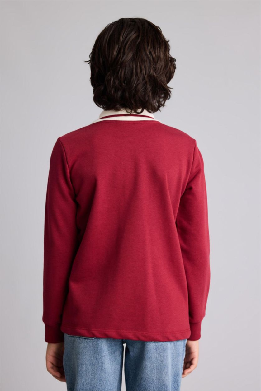 Boys & Teens Bordeaux Boy Regular Fit Printed Long Sleeve Polo T-Shirt