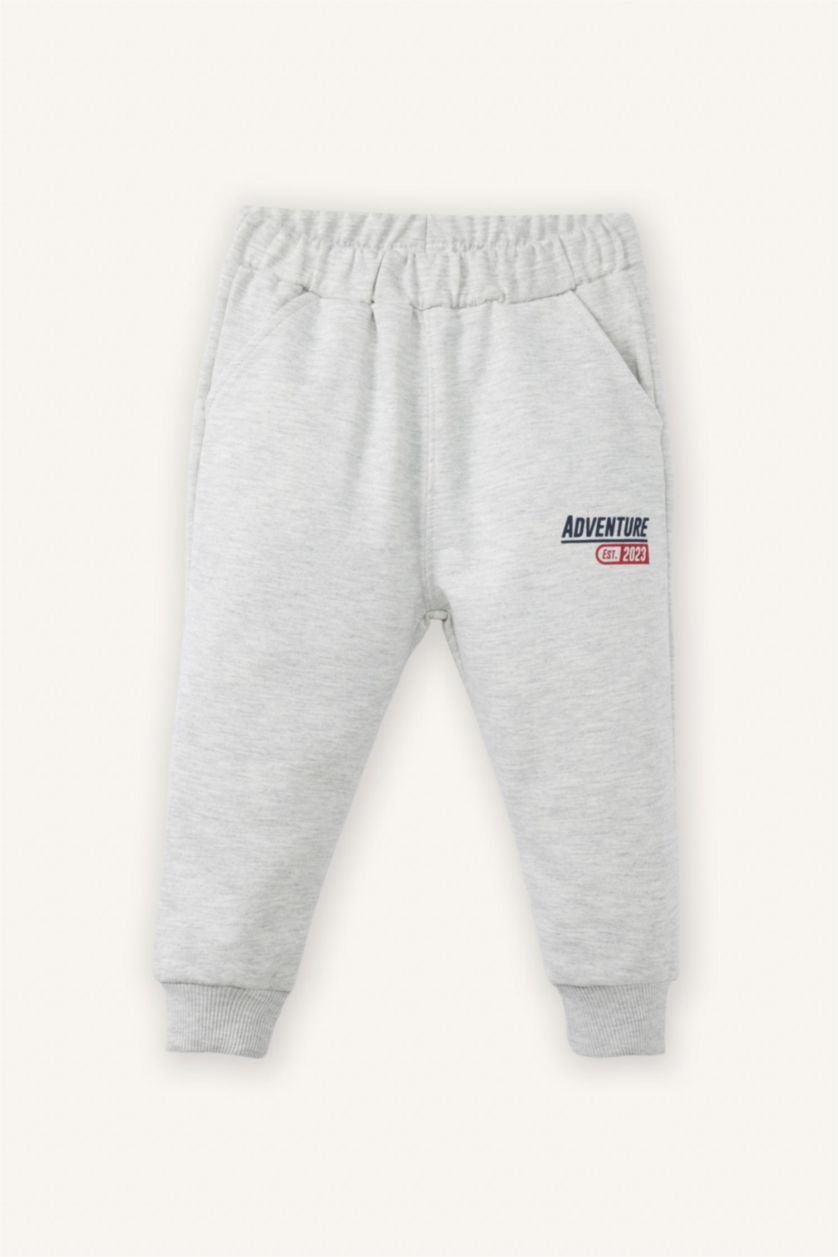 BABY BOY Grey Melange Baby Boy Slogan Print Sweatshirt Fabric 2 Piece Set