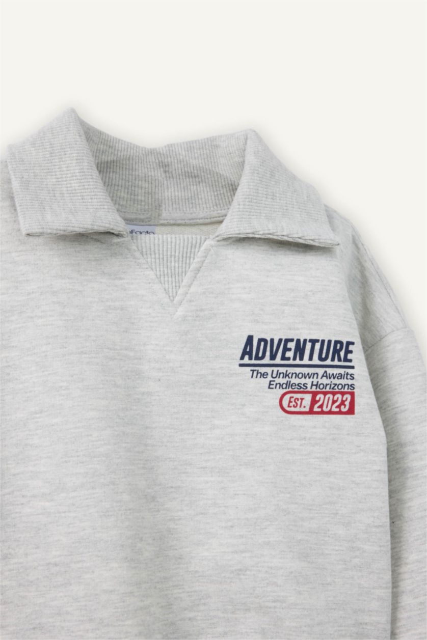 BABY BOY Grey Melange Baby Boy Slogan Print Sweatshirt Fabric 2 Piece Set