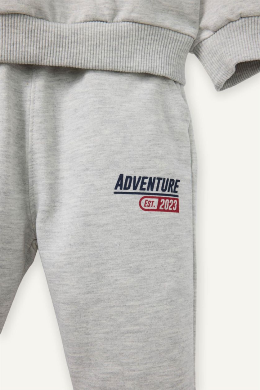 BABY BOY Grey Melange Baby Boy Slogan Print Sweatshirt Fabric 2 Piece Set