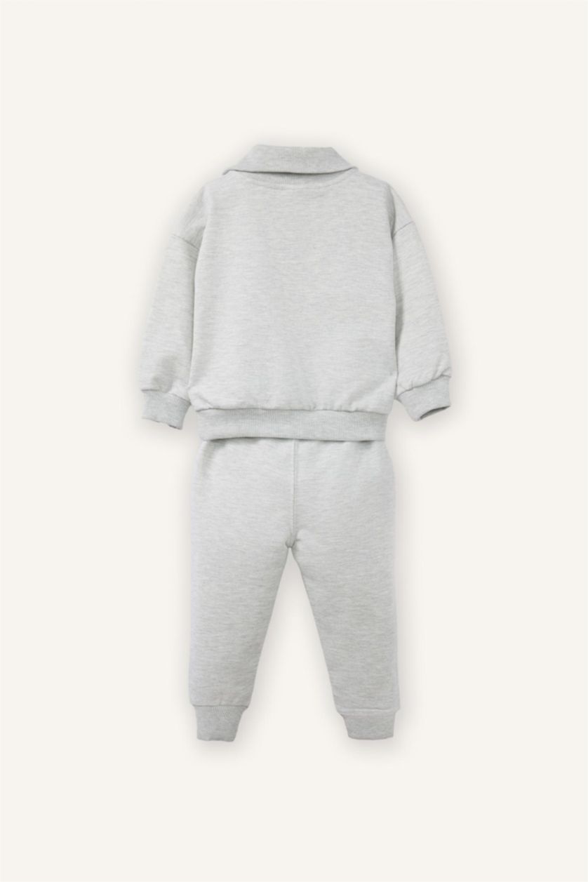 BABY BOY Grey Melange Baby Boy Slogan Print Sweatshirt Fabric 2 Piece Set