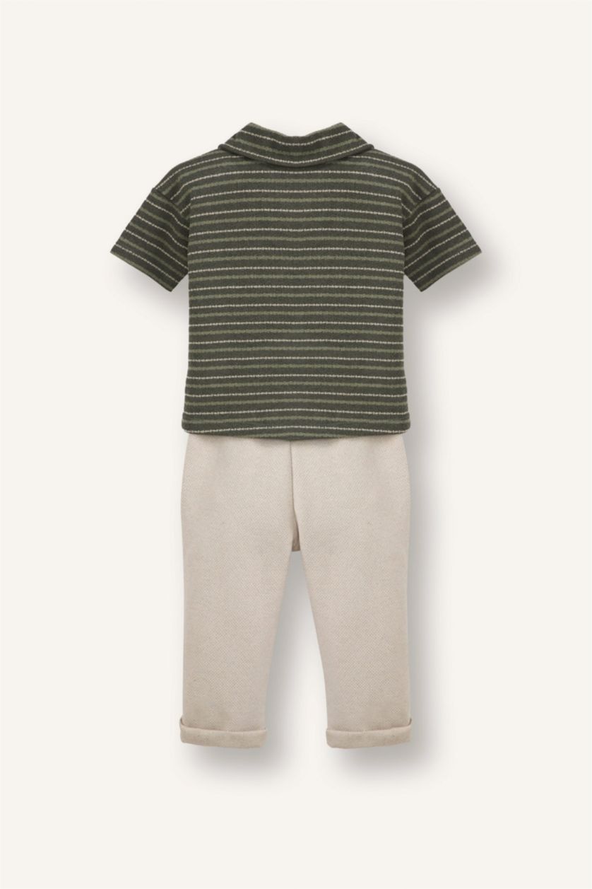 Erkek Bebek Koyu Haki Triko Görünümlü 2'li Takım Erkek Bebek