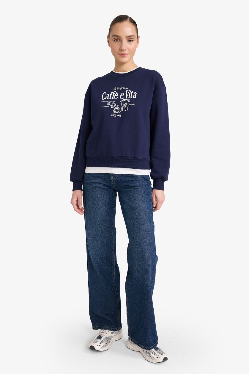 FEMME Marin Sweatshirt épais imprimé à col rond Coupe décontractée