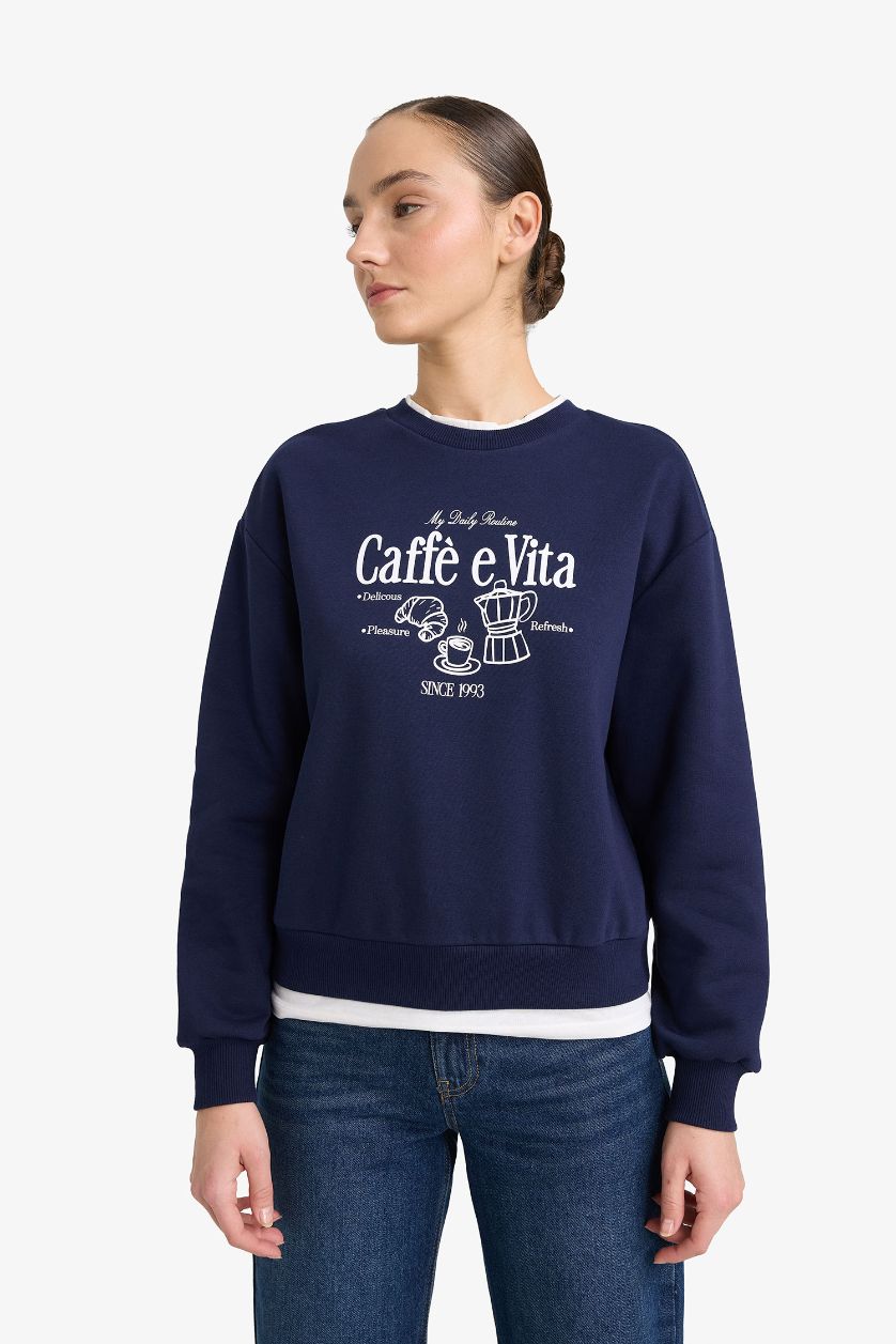 FEMME Marin Sweatshirt épais imprimé à col rond Coupe décontractée