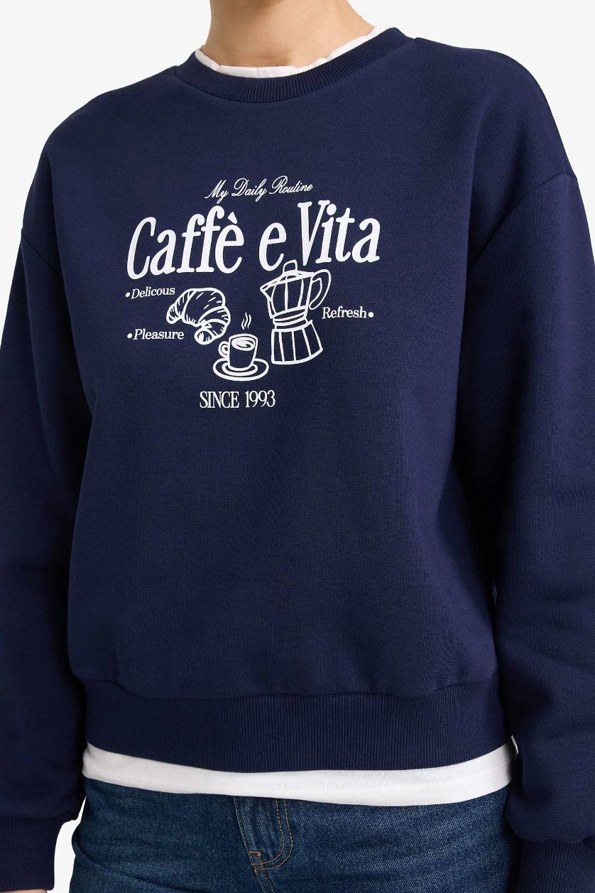 FEMME Marin Sweatshirt épais imprimé à col rond Coupe décontractée