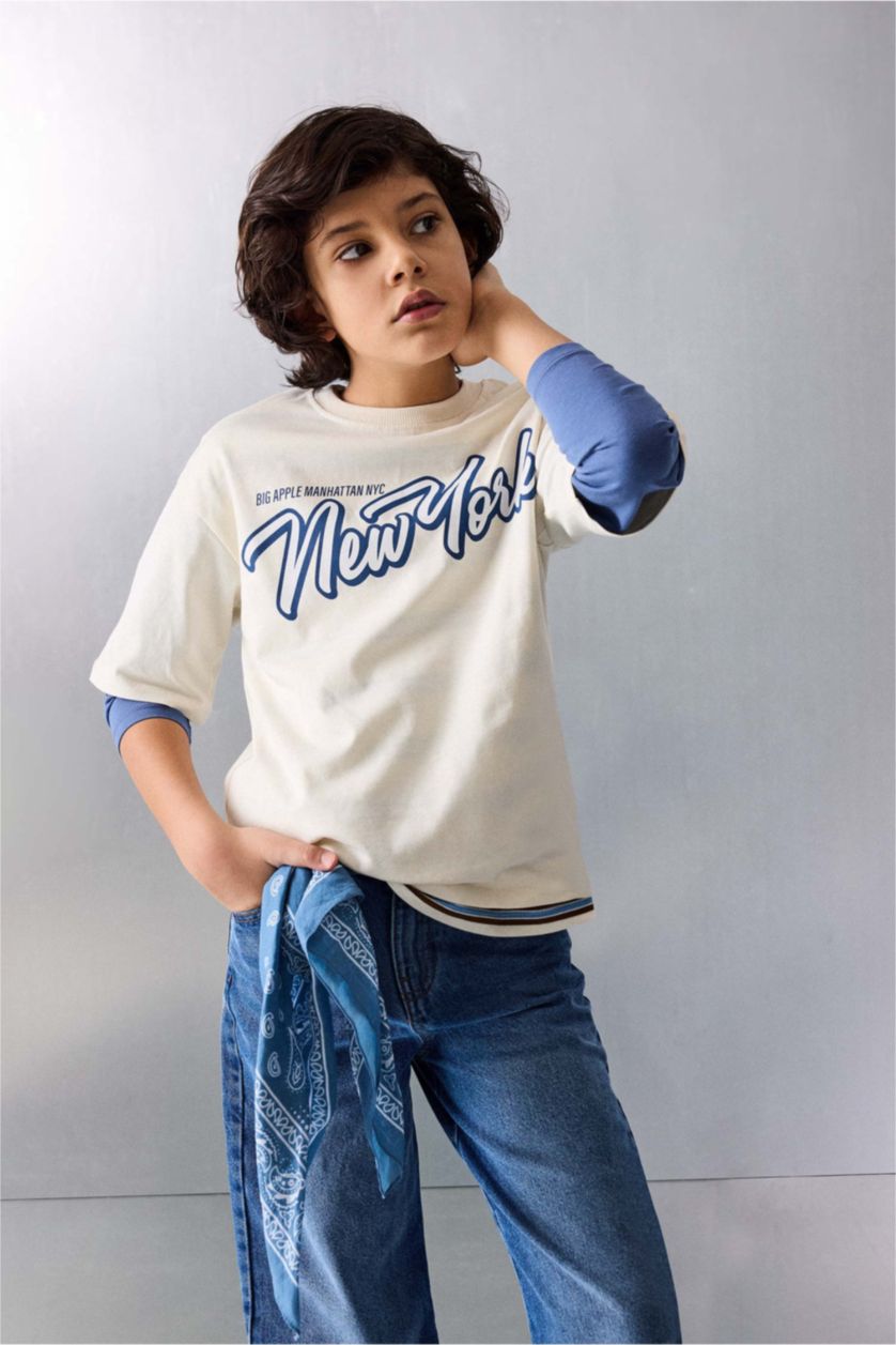 أولادي اللون الرملي تيشيرت اولادي كم طويل اوفر سايز