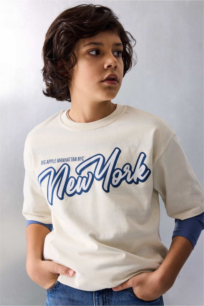 أولادي اللون الرملي تيشيرت اولادي كم طويل اوفر سايز