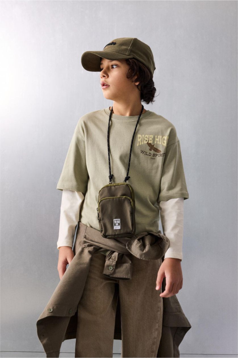 أولادي أخضر تيشيرت اولادي كم طويل اوفر سايز برقبة مستديرة