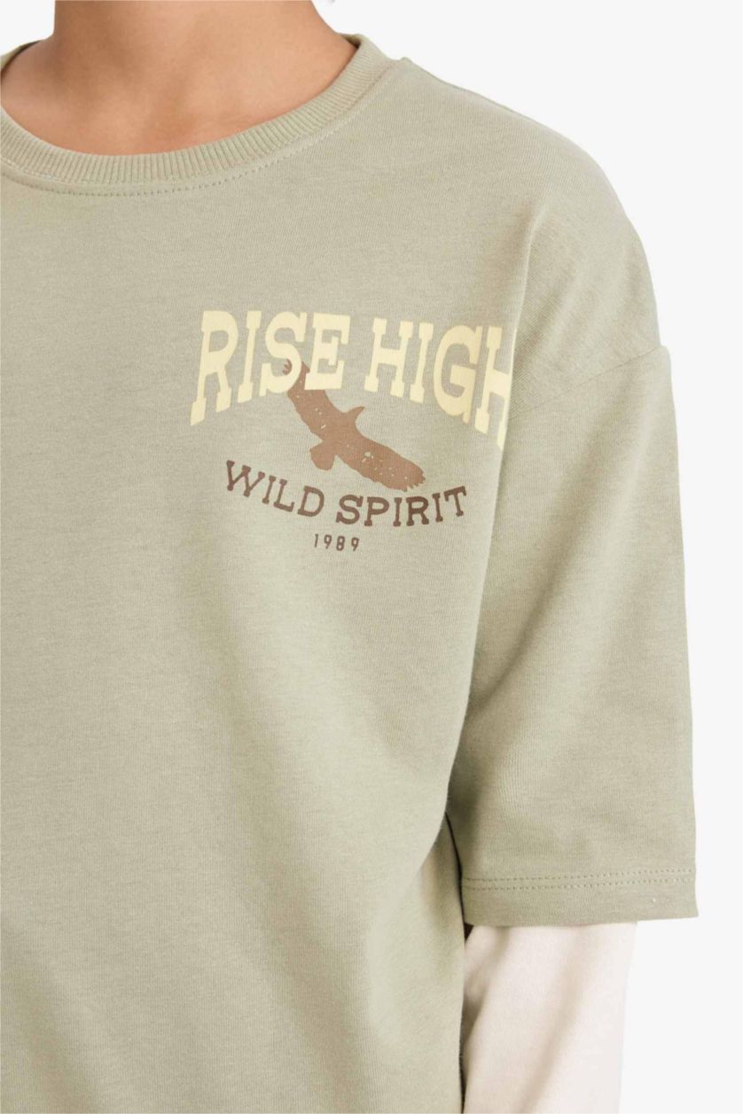 أولادي أخضر تيشيرت اولادي كم طويل اوفر سايز برقبة مستديرة