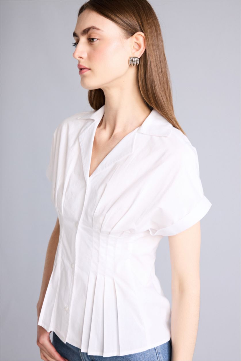 WOMAN White Slim Fit Poplin Short Sleeve Shirt