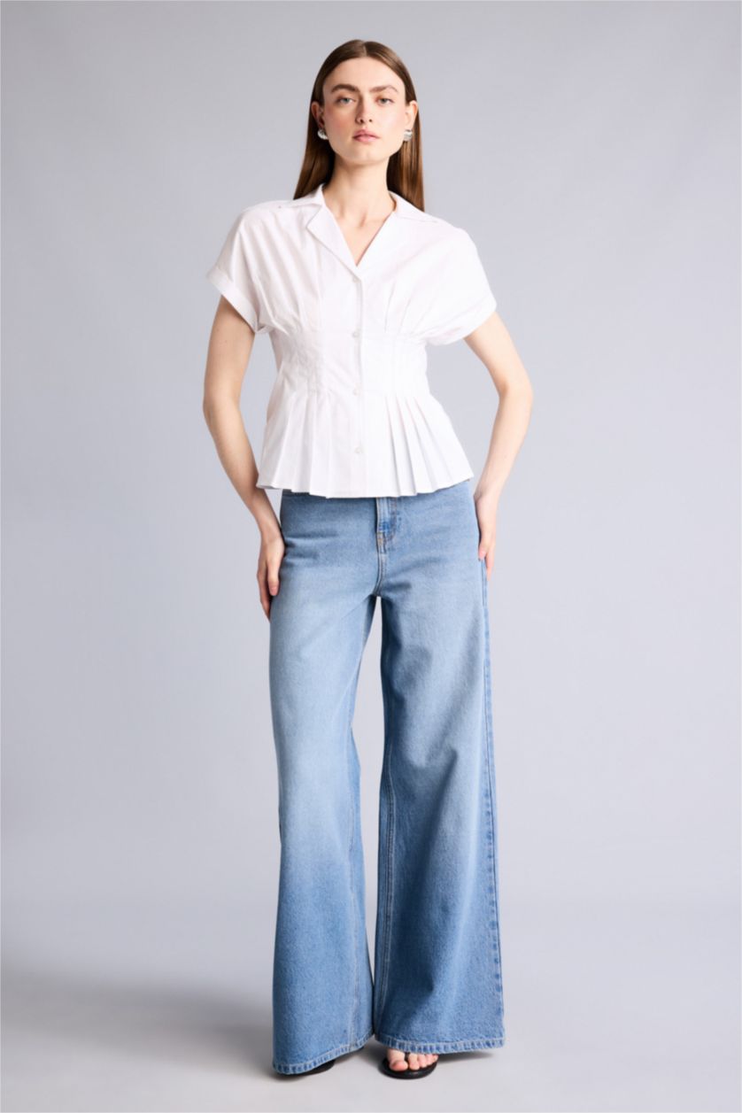 WOMAN White Slim Fit Poplin Short Sleeve Shirt