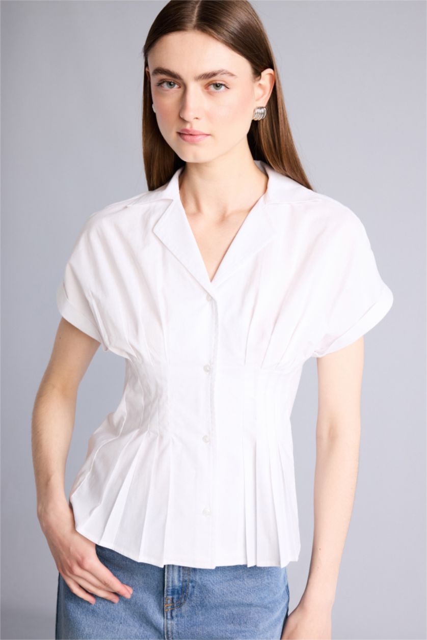 WOMAN White Slim Fit Poplin Short Sleeve Shirt