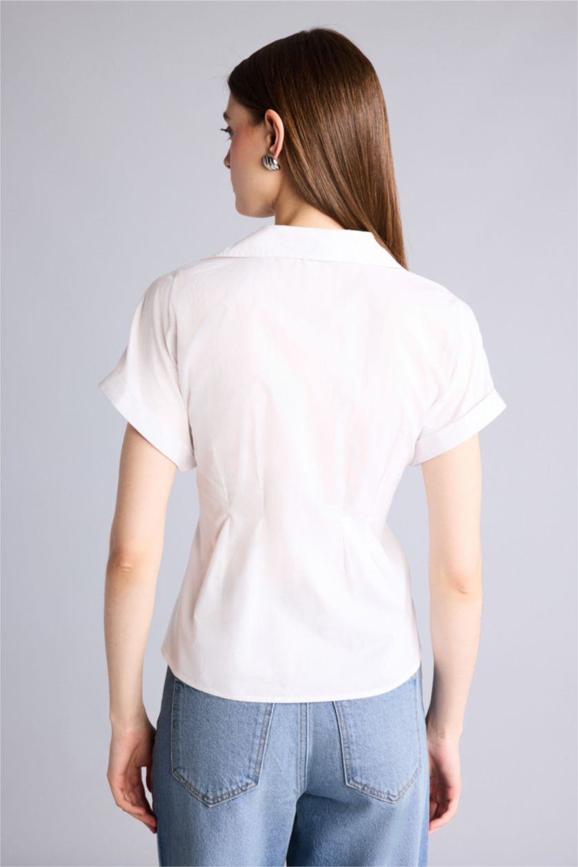 WOMAN White Slim Fit Poplin Short Sleeve Shirt
