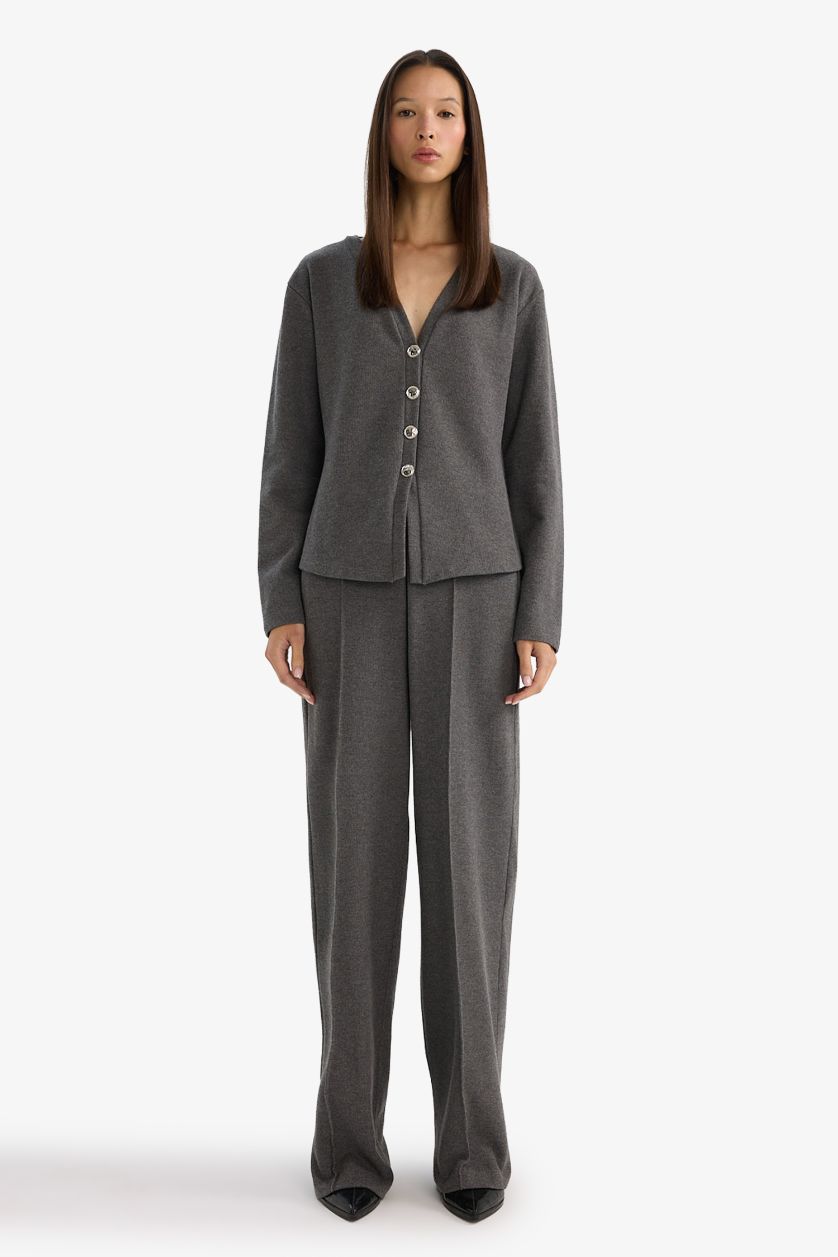 Woman Anthracite Melange Regular Fit V-Neck Cardigan