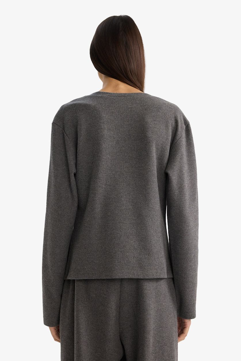 Woman Anthracite Melange Regular Fit V-Neck Cardigan