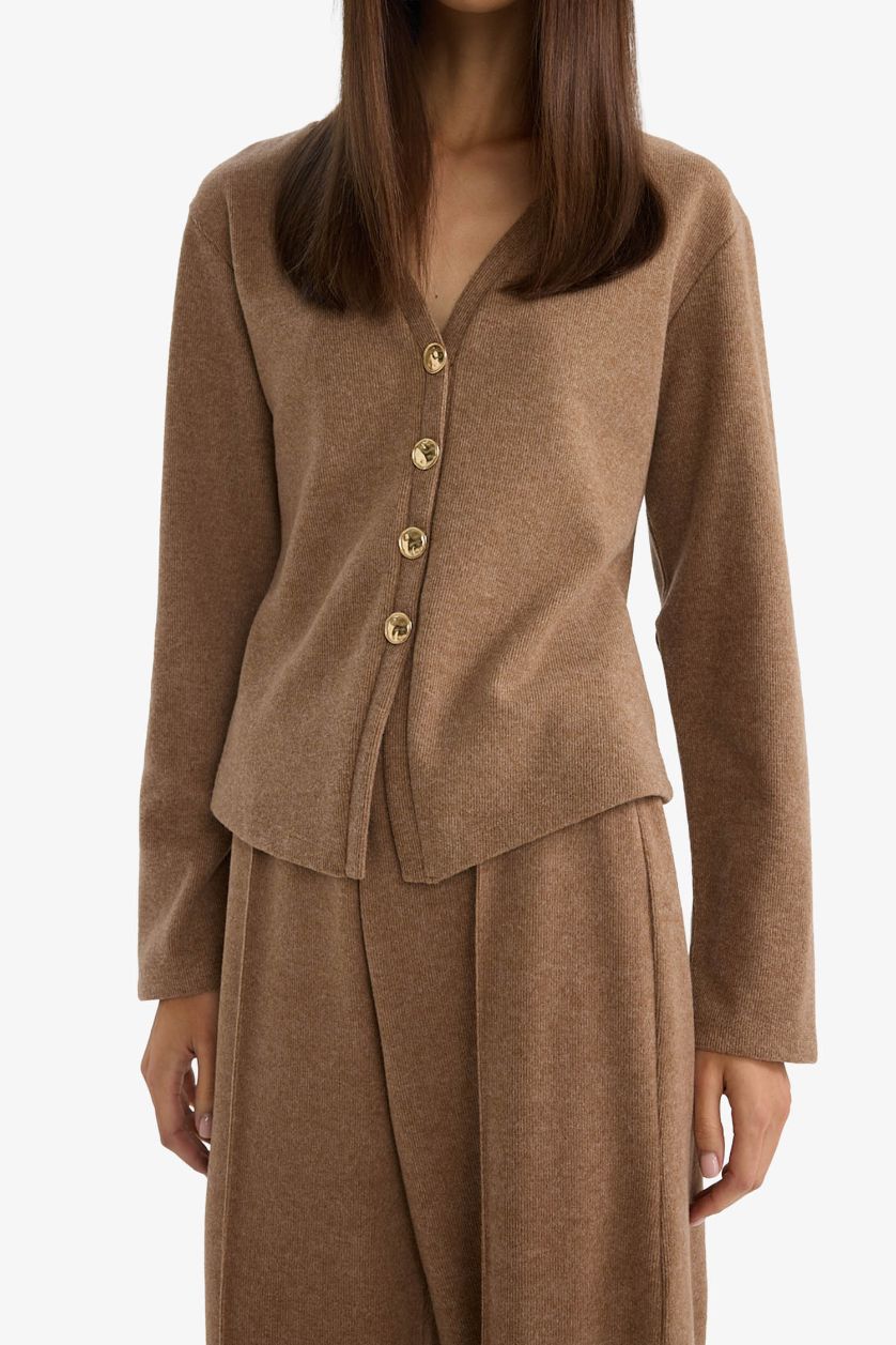 Kadın Vizon Regular Fıt V Yaka Hırka