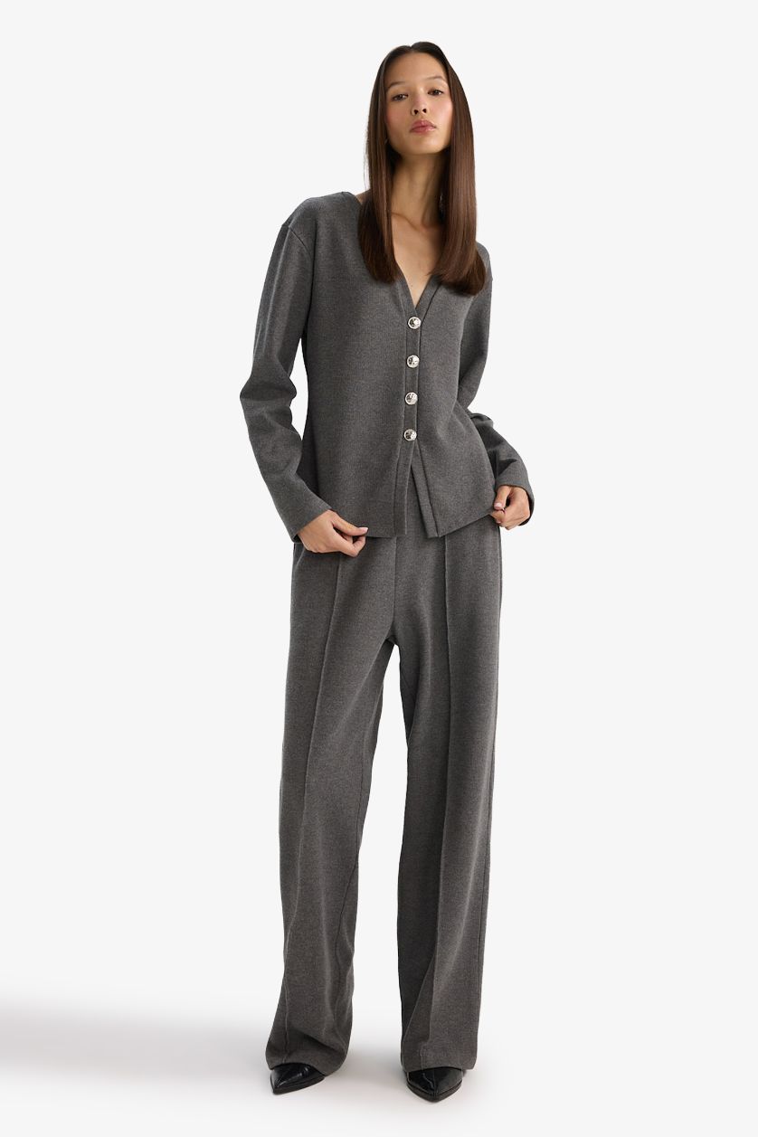 Woman Anthracite Melange Wide Leg Trousers