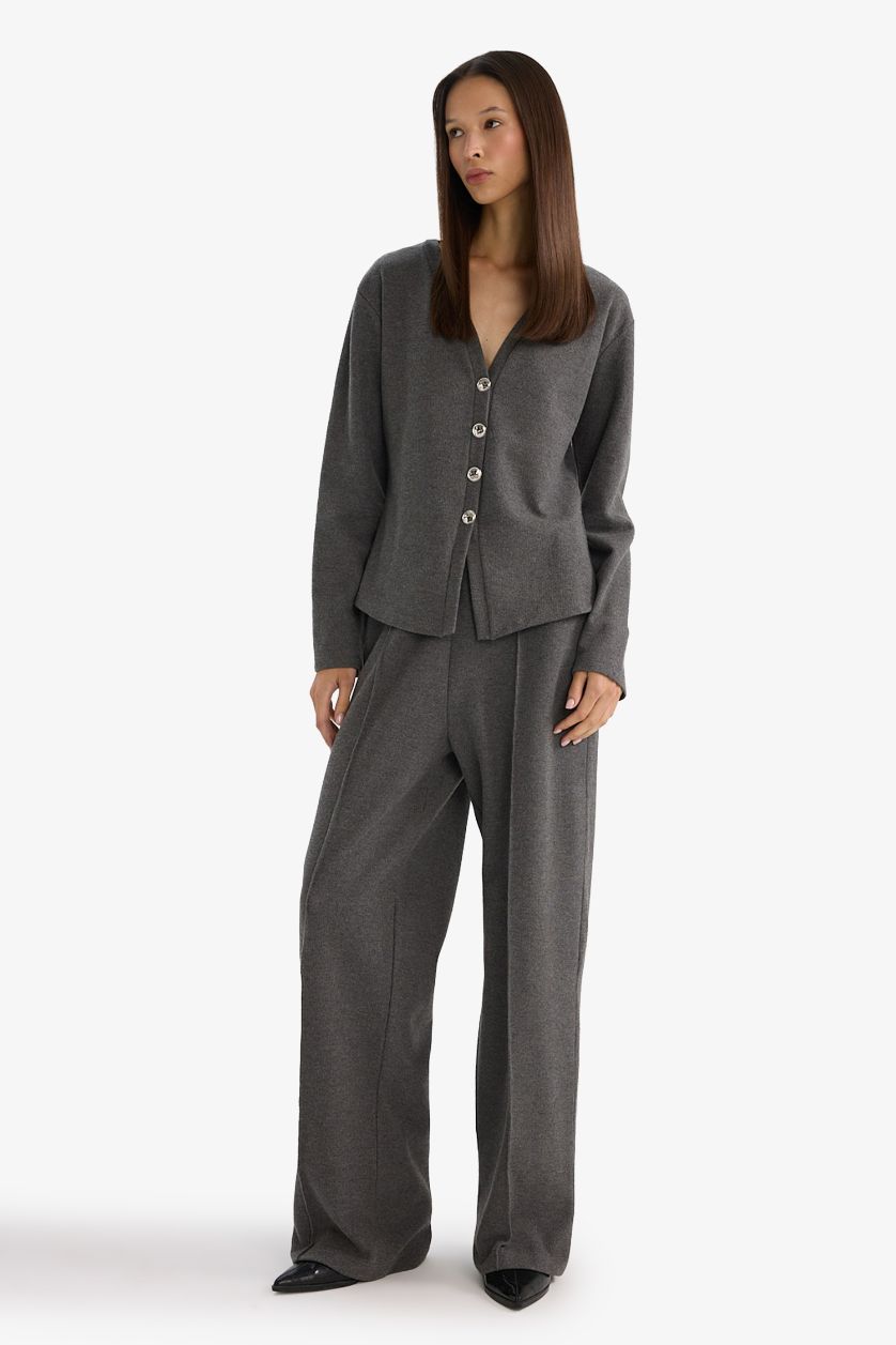 Woman Anthracite Melange Wide Leg Trousers