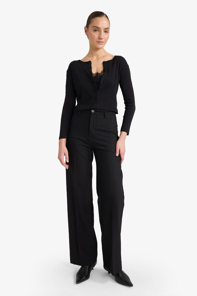 Kadın Siyah Slim Fit Dar Kesim Bisiklet Yaka Ribana Uzun Kollu Tişört