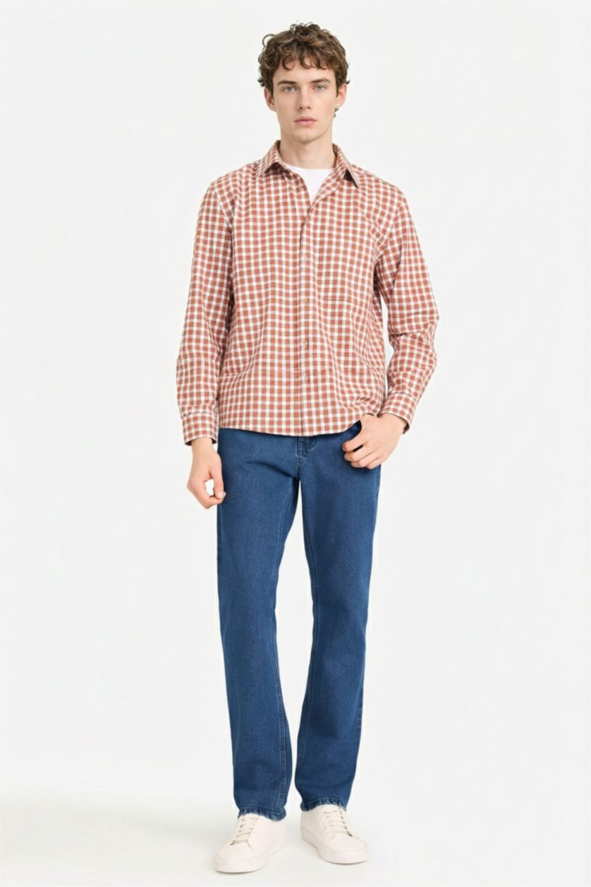 Erkek Koyu Mercan %100 Pamuk Gömlek