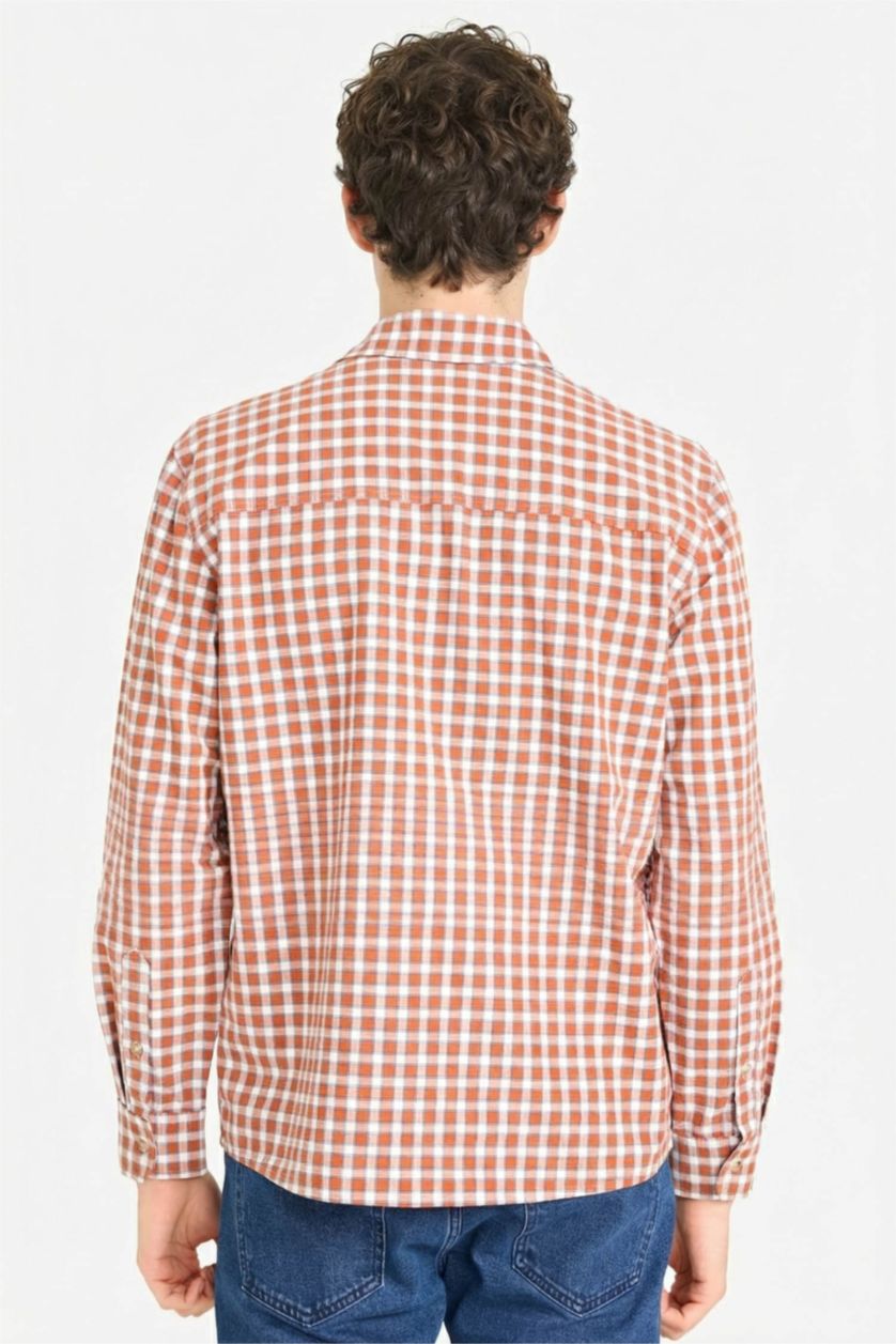 Erkek Koyu Mercan %100 Pamuk Gömlek