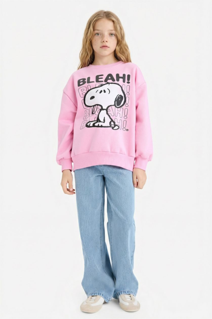 GIRLS & TEENS Light Pink Girl Snoopy Oversize Crew Neck Soft Lining Sweatshirt
