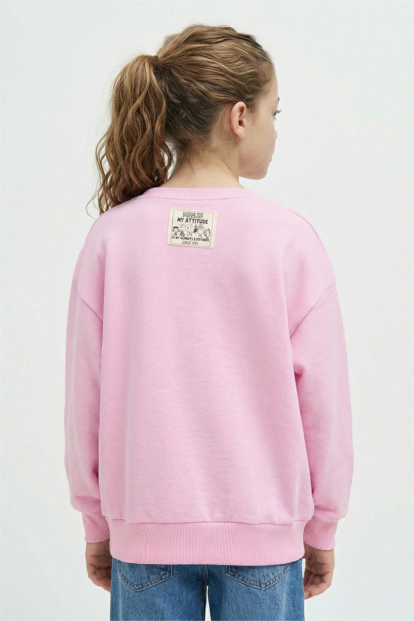 GIRLS & TEENS Light Pink Girl Snoopy Oversize Crew Neck Soft Lining Sweatshirt