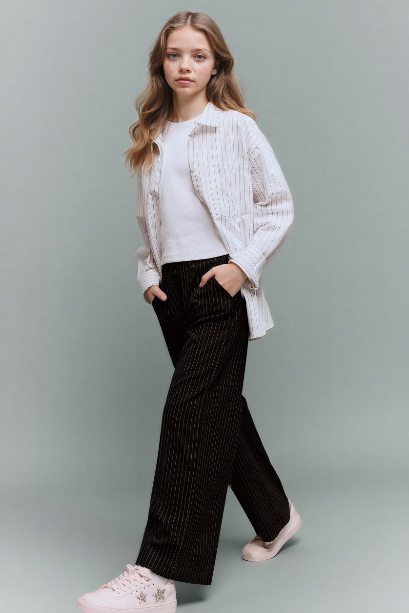 Kız Çocuk - Genç Kız Siyah Wide Leg Pantolon Kız Çocuk