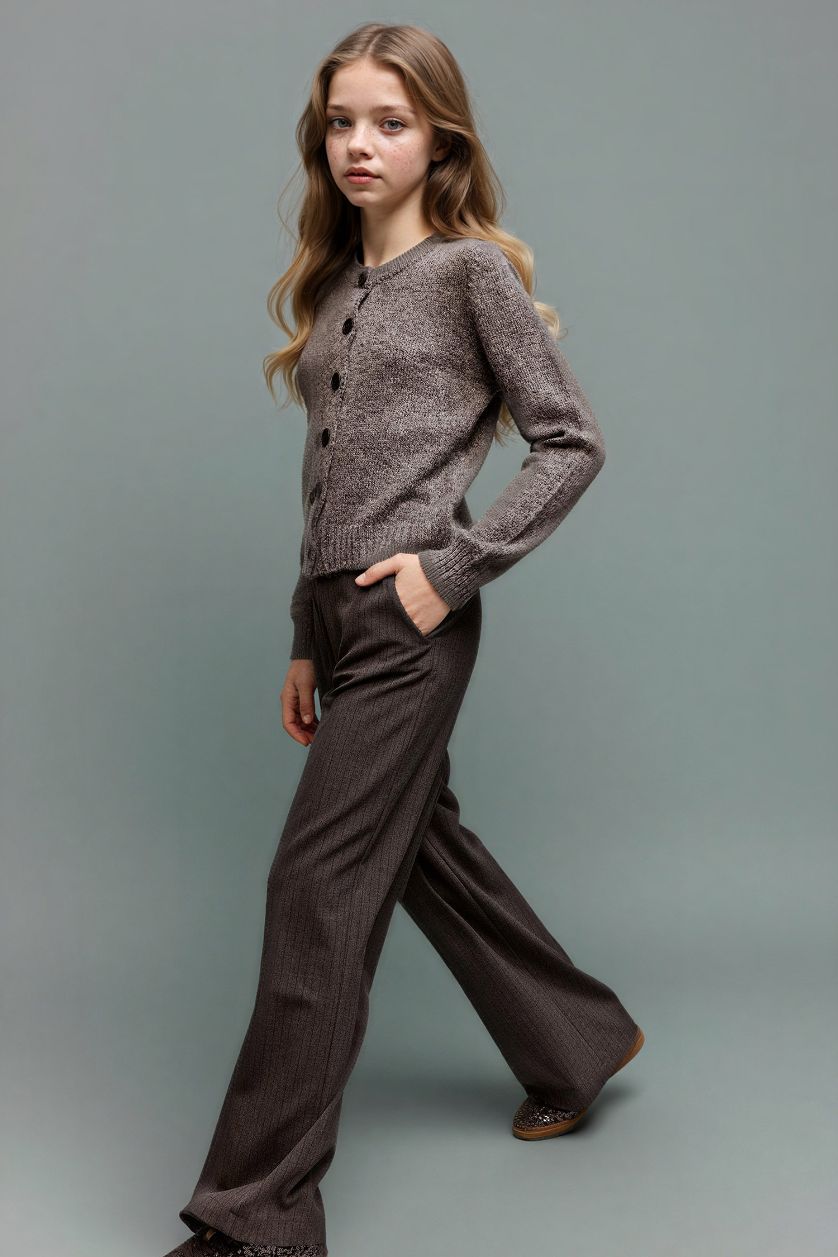 بناتي رمادي بنطلون بناتي وايد ليج برجل واسع