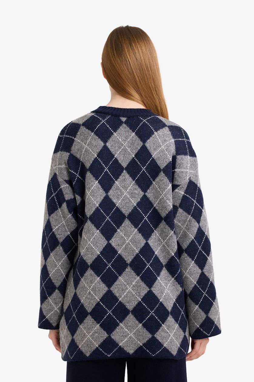 نساء كحلي بلوز صوف تريكو قصة عادية