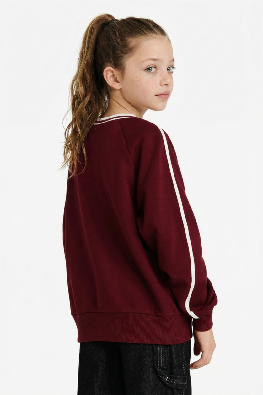 Kız Çocuk - Genç Kız Bordo Harry Potter Oversize Geniş Kalıp V Yaka İçi Yumuşak Tüylü Sweatshirt Kız Çocuk