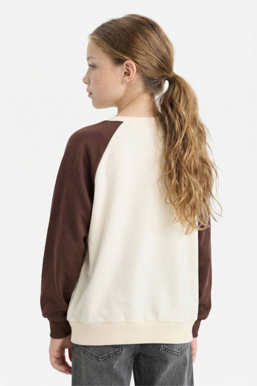 Kız Çocuk - Genç Kız Ekru Looney Tunes Oversize Geniş Kalıp Bisiklet Yaka Sweatshirt Kız Çocuk