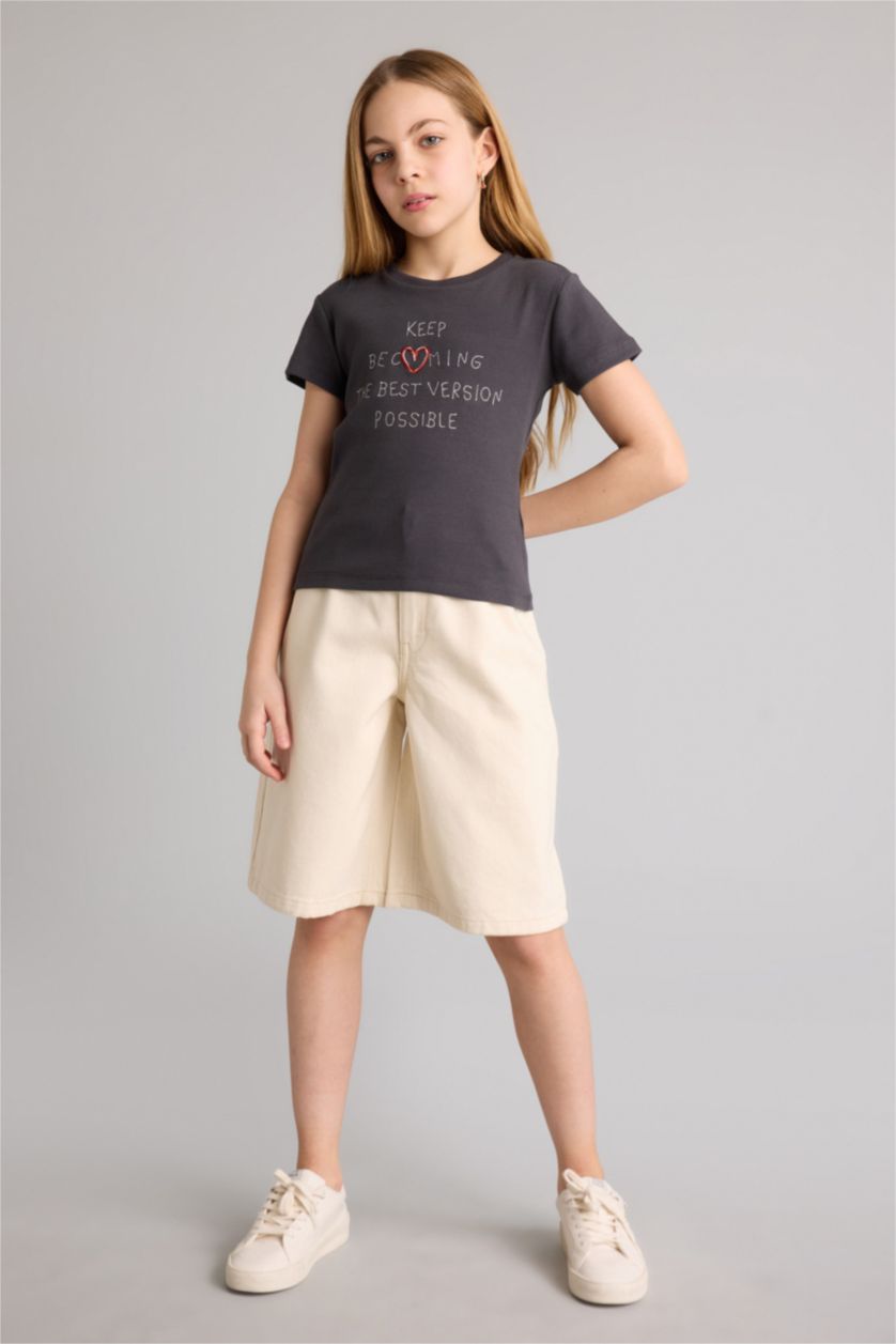 Kız Çocuk - Genç Kız Ekru Jean Şort Kız Çocuk