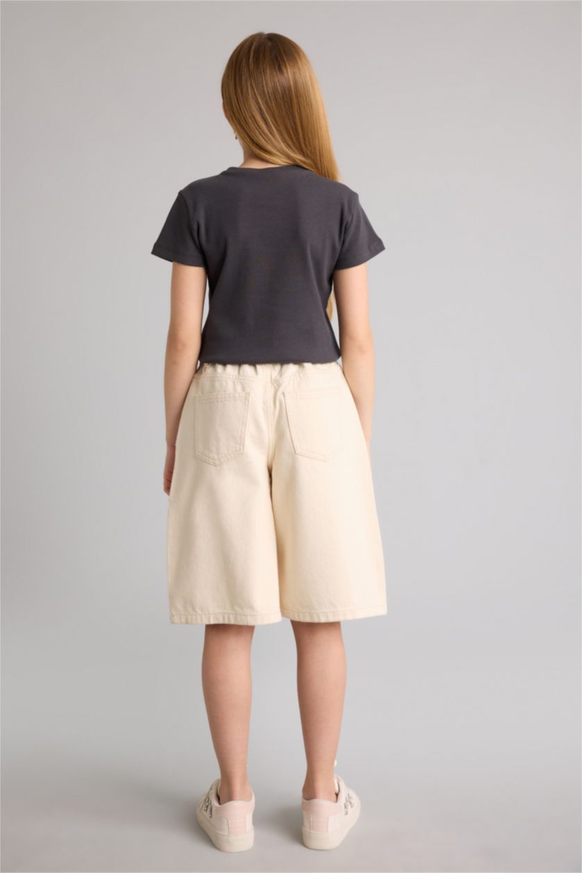 Kız Çocuk - Genç Kız Ekru Jean Şort Kız Çocuk