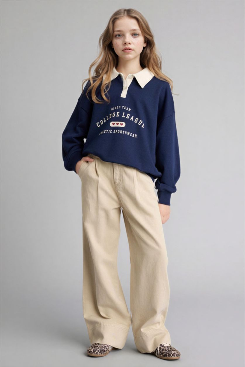 بنات اللون الحجري بنطلون بناتي وايد ليج برجل واسع